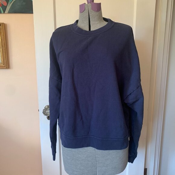 TKEES Sz M Cotton Crew Neck Long Sleeve Pullover Sweatshirt Blue Comfy Lounge - Picture 1 of 5